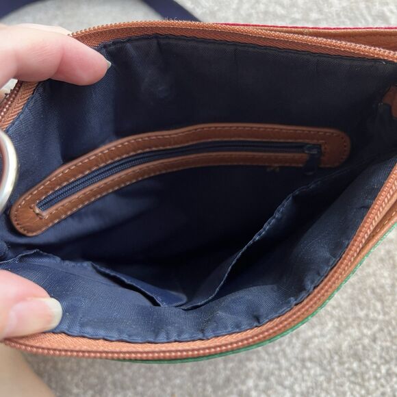 Beuno Striped Crossbody Bag Purse Women’s Bright Red Brown - Picture 3 of 7